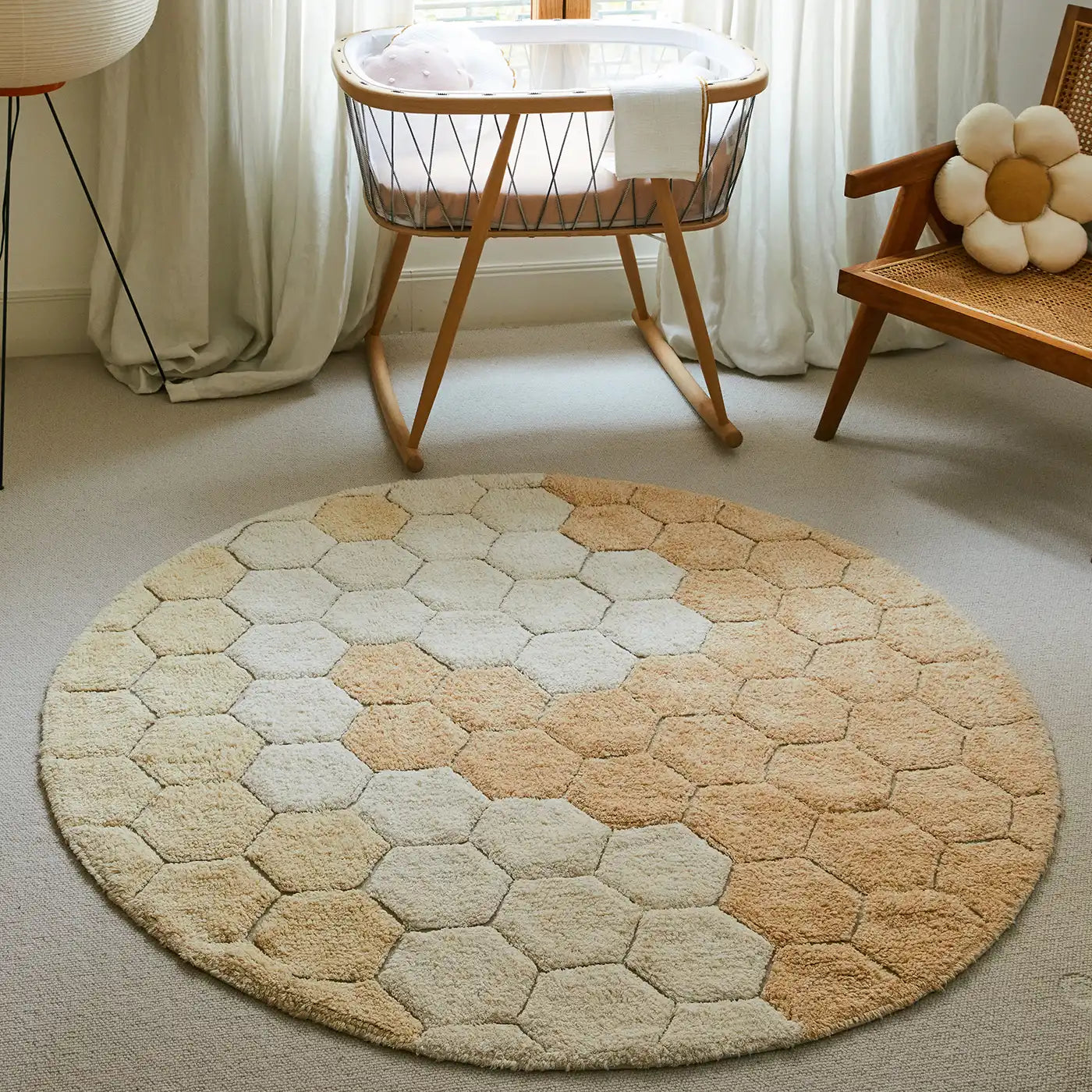 Lorena Canals Round Honeycomb Washable Rug - Golden (Planet Bee Collection)