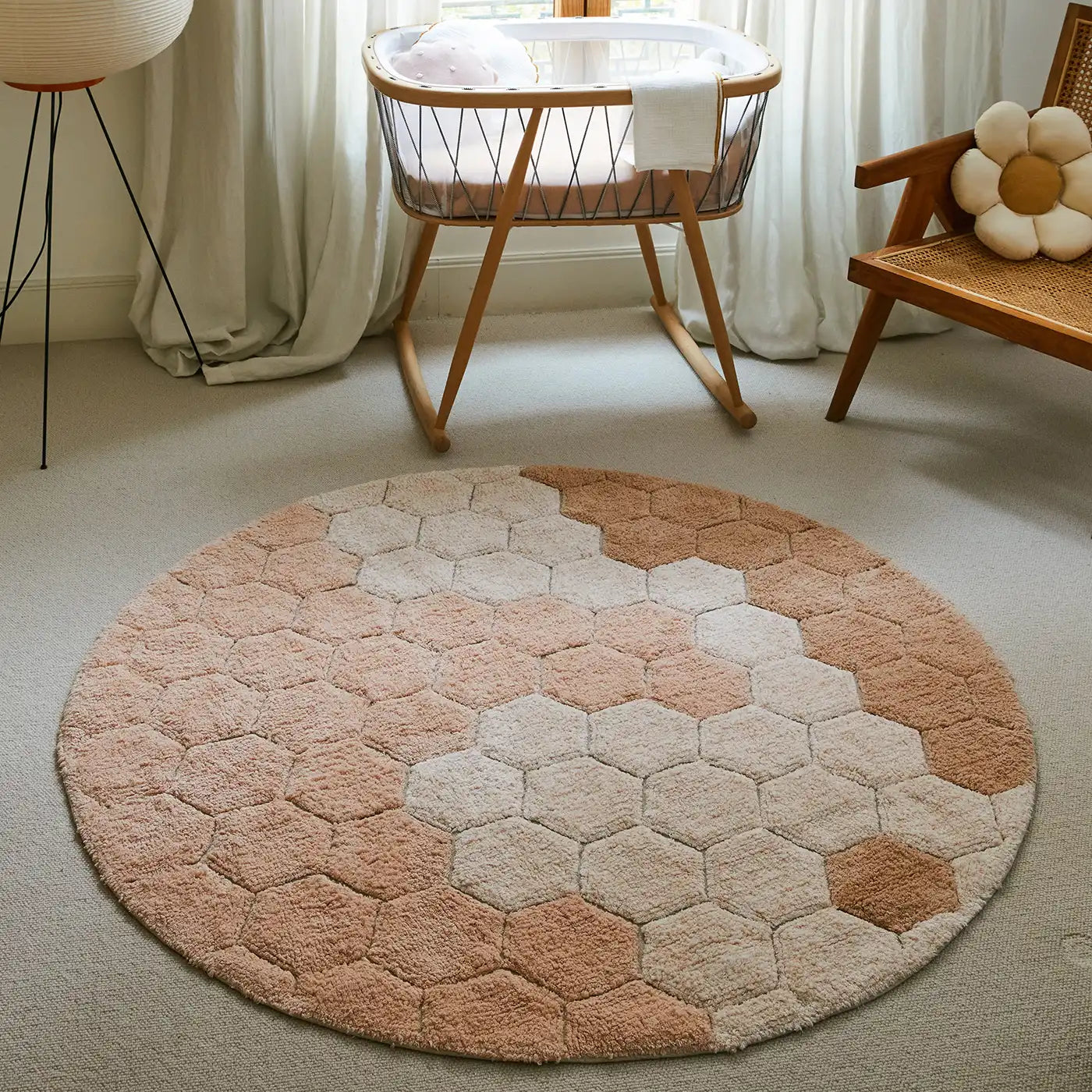 Lorena Canals Round Honeycomb Washable Rug - Rose (Planet Bee Collection)