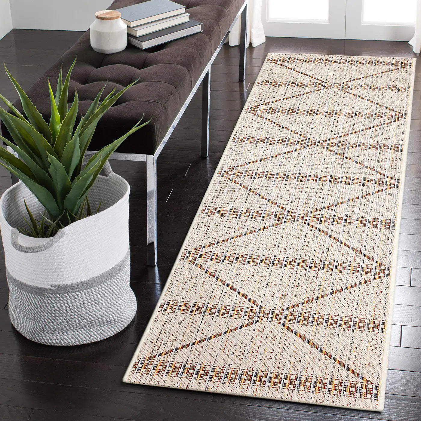 Trans Ocean Diamond Stripe Rug in Diamond/Trellis & Geometric style.