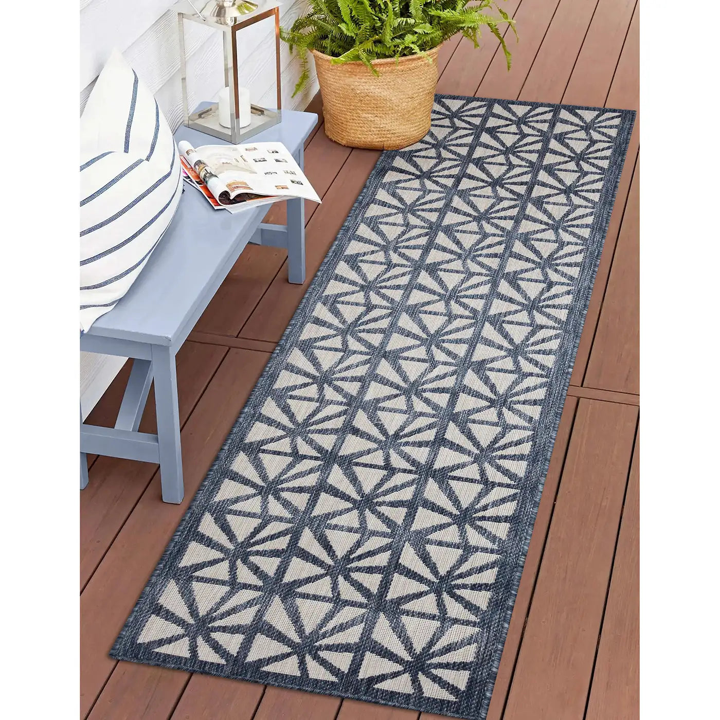 Liona Manne Carmel Tonga Tile Indoor/Outdoor Rug Navy Rugs Gate