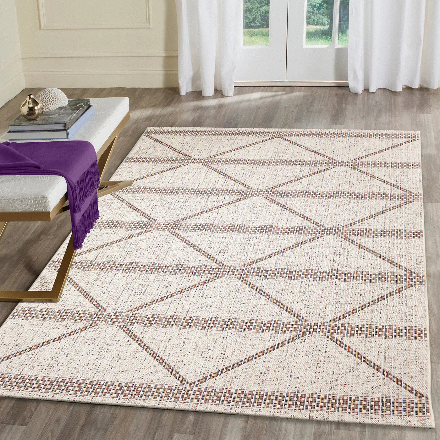 Trans Ocean Diamond Stripe Rug in Diamond/Trellis & Geometric style.