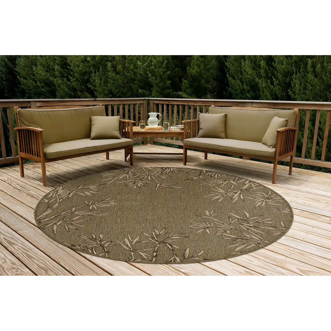 Trans Ocean Bamboo Border Rug in Floral & Farmhouse/Rustic style.